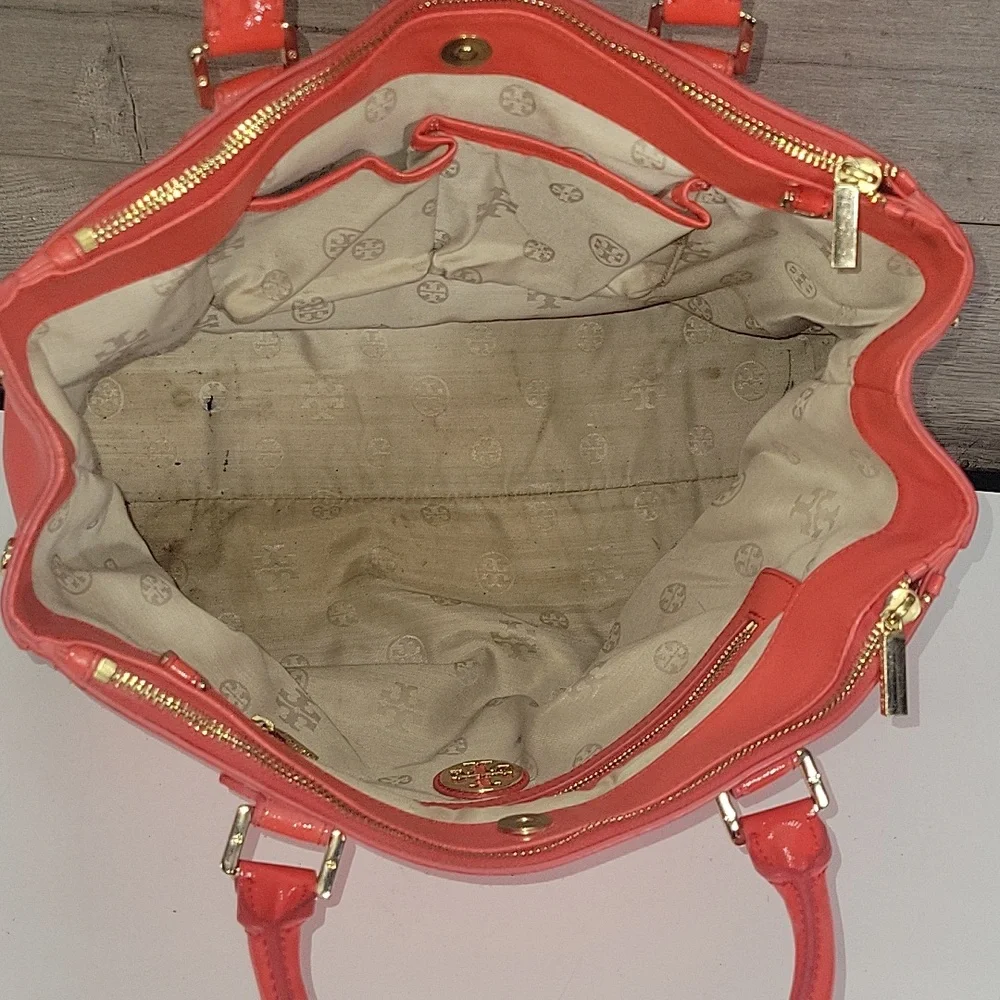 Tory Burch Red Coral Saffiano/ Patent Leather Satchel Handbag